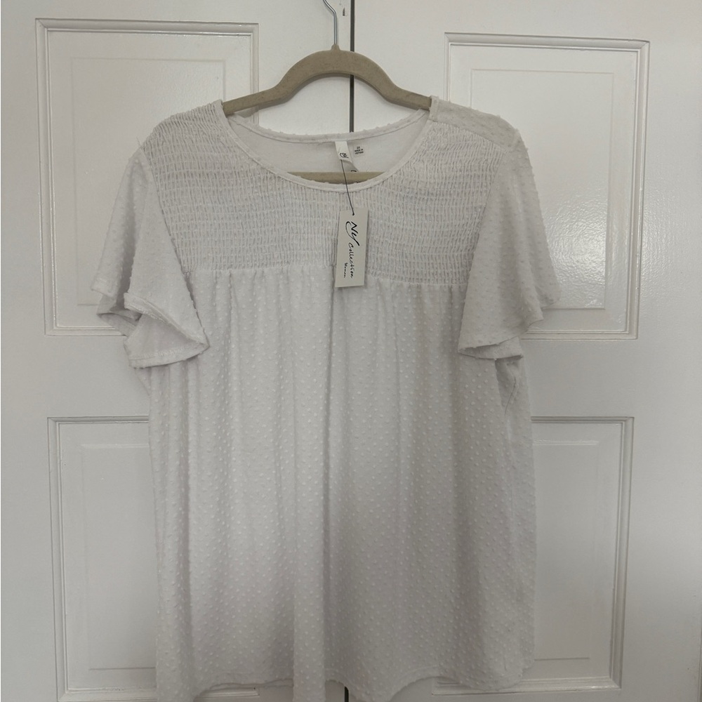 NY Collection White Ruffled Bib Collar Blouse